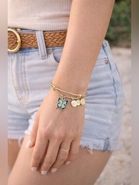 Alex & Ani Gold Bracelet with Turquoise Butterfly Charm 🦋